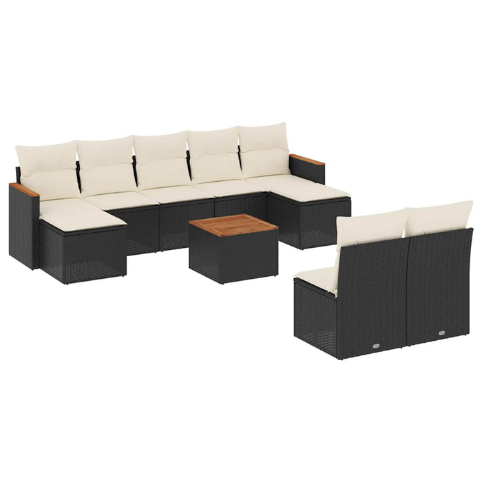 Set canapele de grădină cu perne, 10 piese, negru, poliratan WALTI