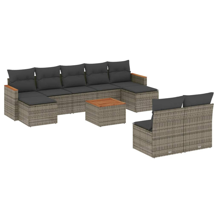 Set mobilier de grădină cu perne, 10 piese, gri, poliratan - WALTI WALTI