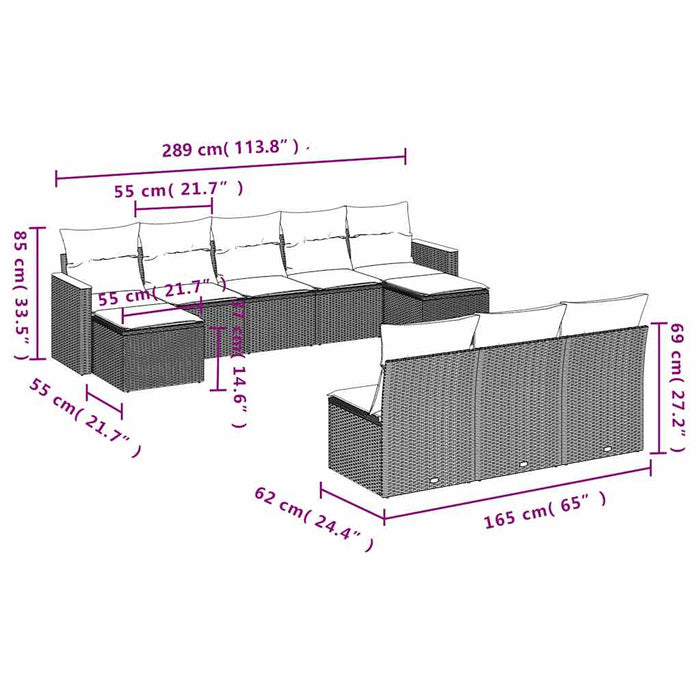 Set canapele de grădină cu perne, 10 piese, negru, poliratan - WALTI WALTI