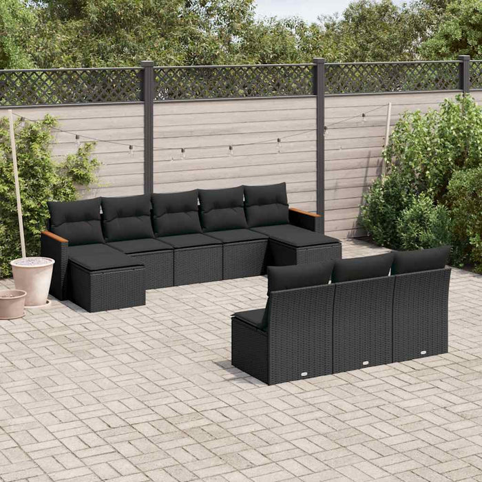 Set canapele de grădină cu perne, 10 piese, negru, poliratan - WALTI WALTI