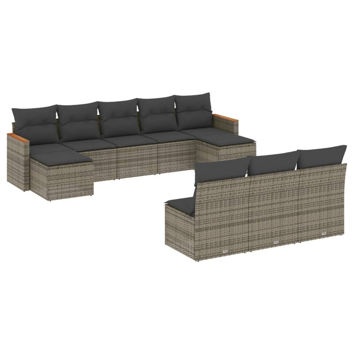 Set mobilier de grădină cu perne, 10 piese, gri, poliratan - WALTI WALTI