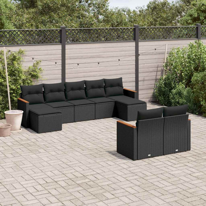 Set mobilier de grădină cu perne, 9 piese, negru, poliratan - WALTI WALTI