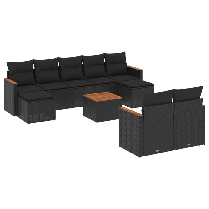 Set canapele de grădină cu perne, 10 piese, negru, poliratan - WALTI WALTI