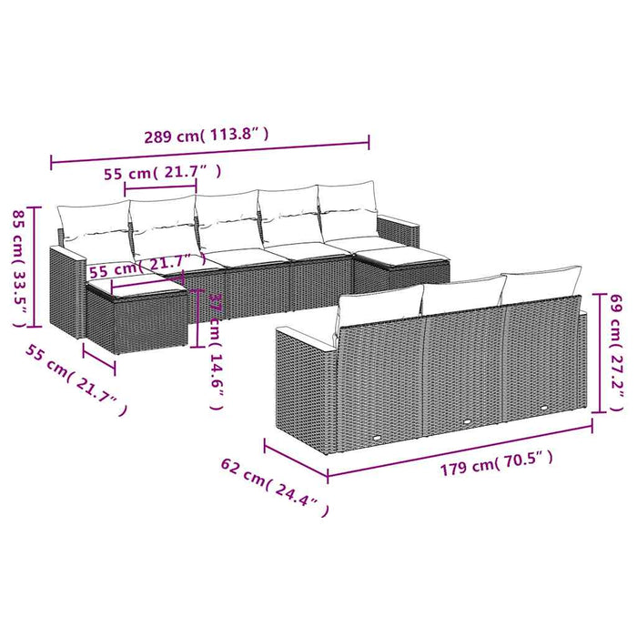 Set canapele de grădină cu perne, 10 piese, negru, poliratan - WALTI WALTI
