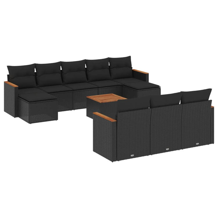 Set canapele de grădină cu perne, 11 piese, negru, poliratan - WALTI WALTI