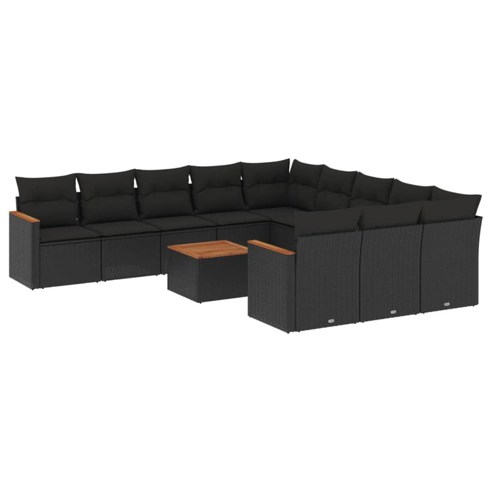 Set canapele de grădină, 12 piese, cu perne, negru, poliratan WALTI
