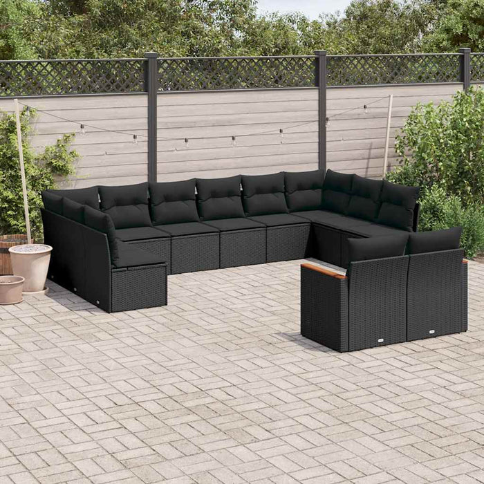 Set canapele de grădină, 12 piese, cu perne, negru, poliratan - WALTI WALTI