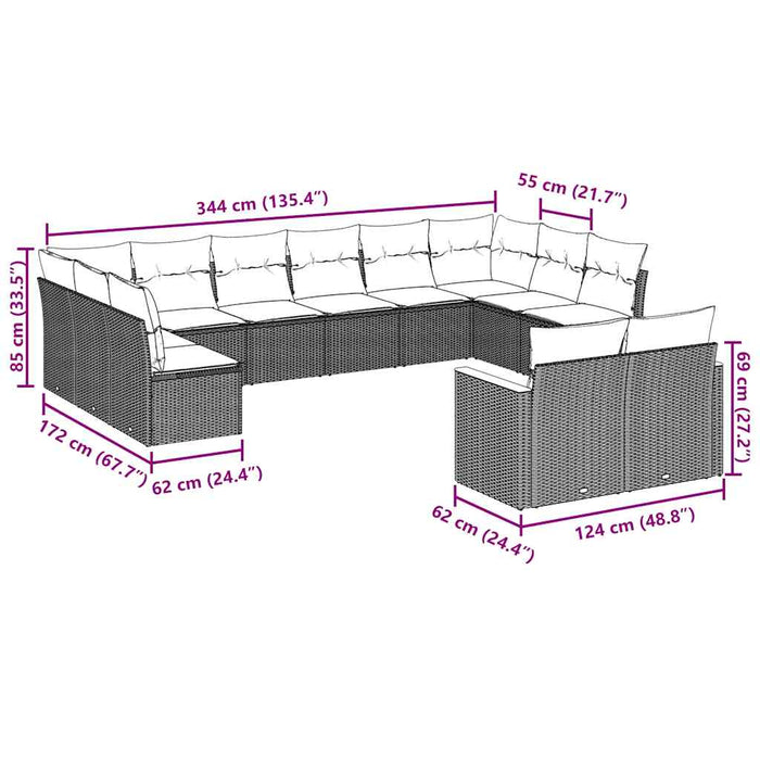 Set canapele de grădină, 12 piese, cu perne, negru, poliratan - WALTI WALTI