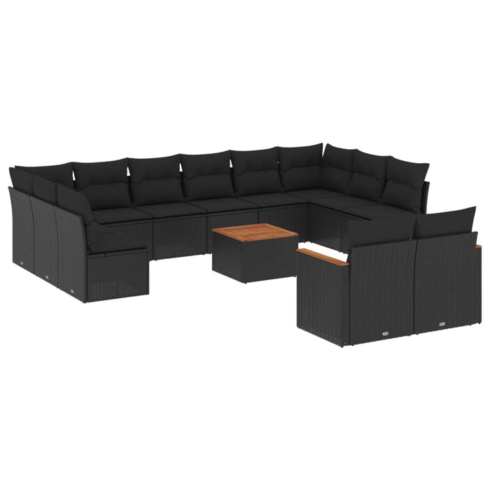 Set mobilier de grădină cu perne, 13 piese, negru, poliratan - WALTI WALTI