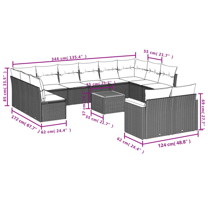Set mobilier de grădină cu perne, 13 piese, negru, poliratan - WALTI WALTI