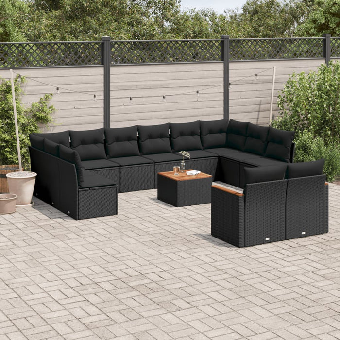 Set mobilier de grădină cu perne, 13 piese, negru, poliratan - WALTI WALTI