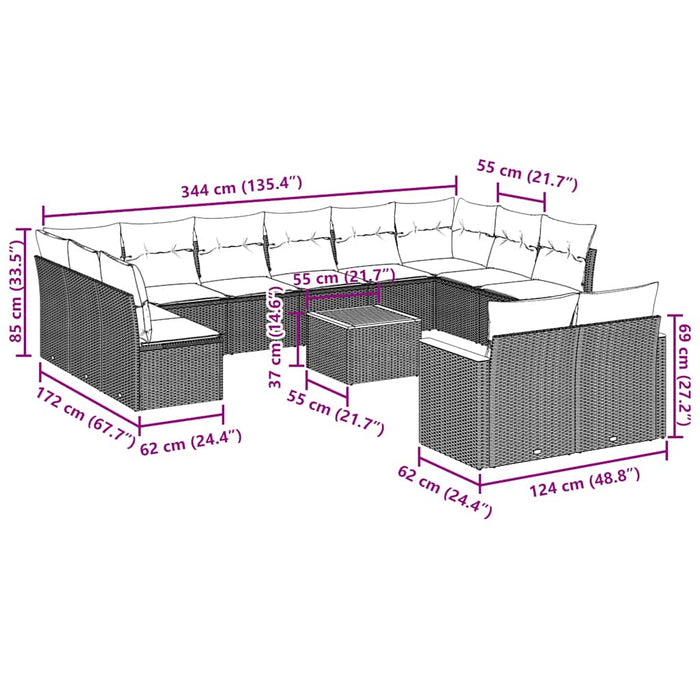 Set mobilier de grădină cu perne, 13 piese, negru, poliratan - WALTI WALTI