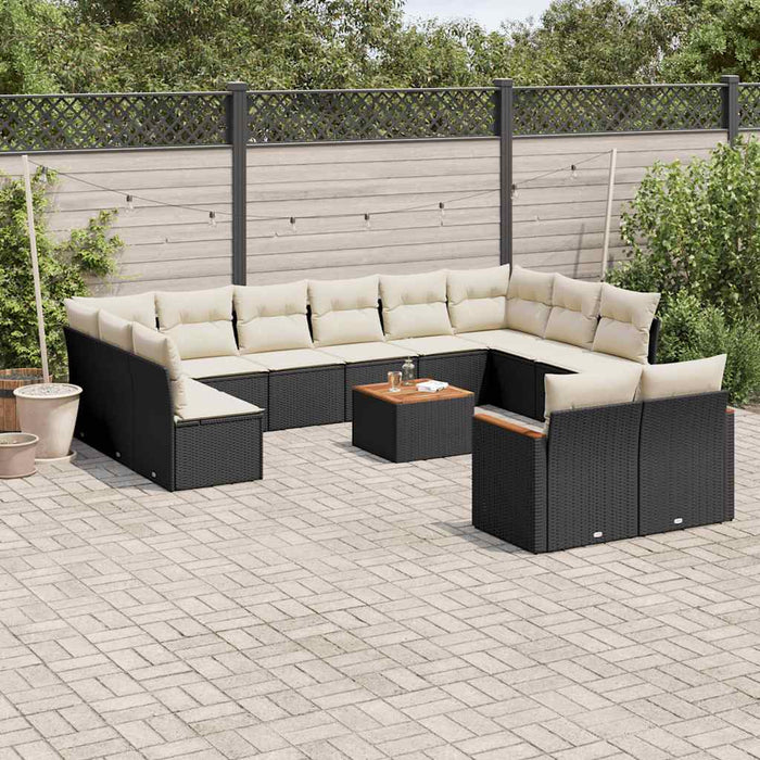 Set mobilier de grădină cu perne, 13 piese, negru, poliratan - WALTI WALTI