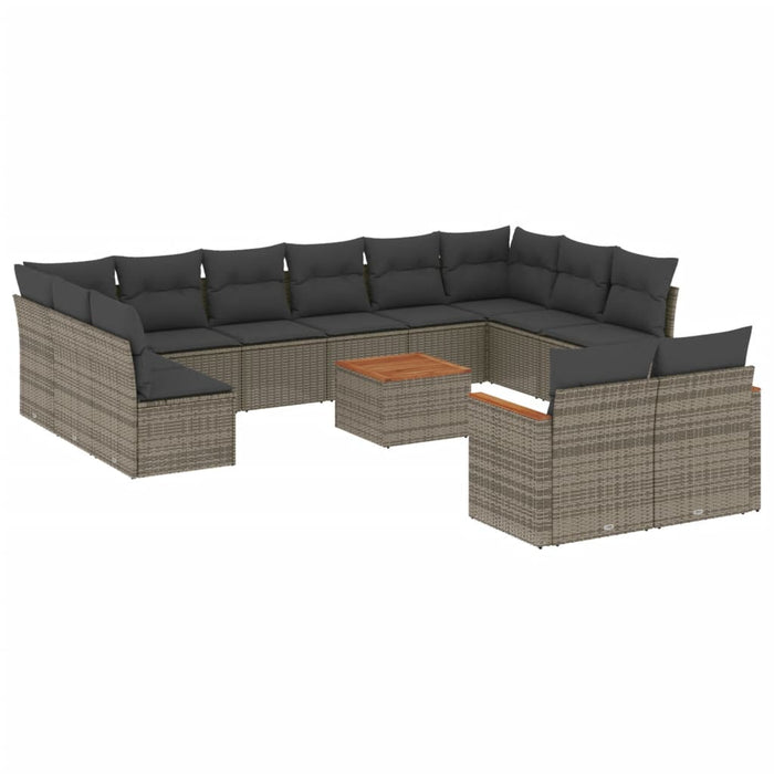 Set mobilier de grădină cu perne, 13 piese, gri, poliratan WALTI