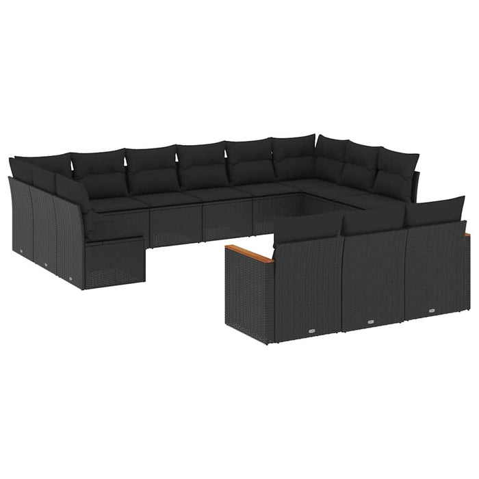 Set mobilier de grădină cu perne, 13 piese, negru, poliratan - WALTI WALTI