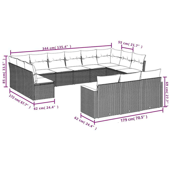 Set mobilier de grădină cu perne, 13 piese, negru, poliratan - WALTI WALTI