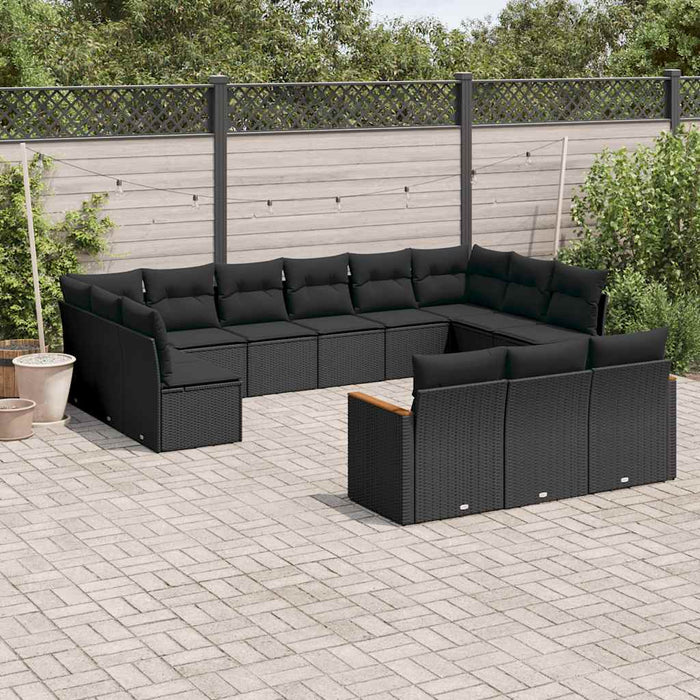 Set mobilier de grădină cu perne, 13 piese, negru, poliratan - WALTI WALTI