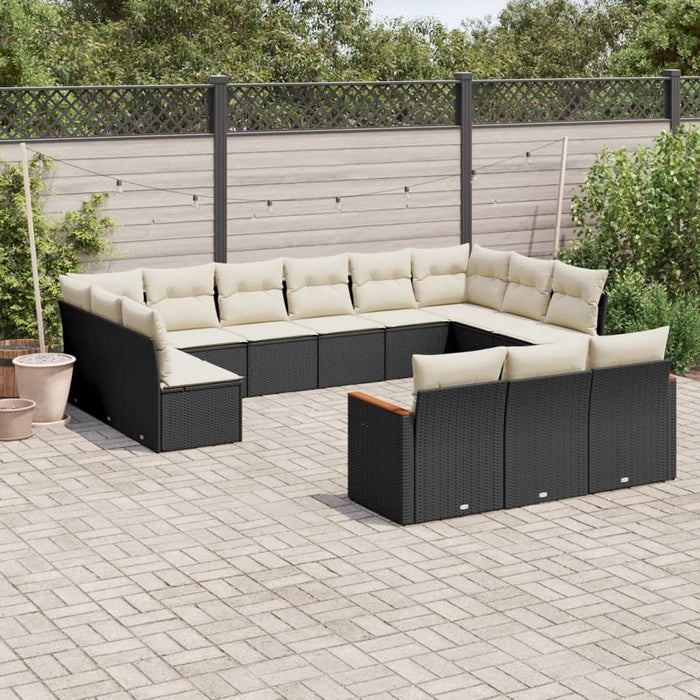 Set mobilier de grădină cu perne, 13 piese, negru, poliratan - WALTI WALTI