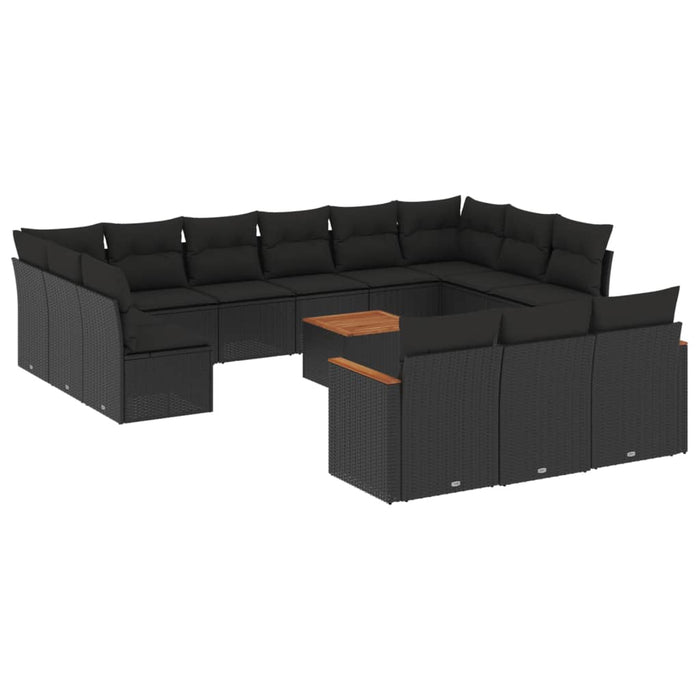 Set mobilier de grădină cu perne, 14 piese, negru, poliratan WALTI