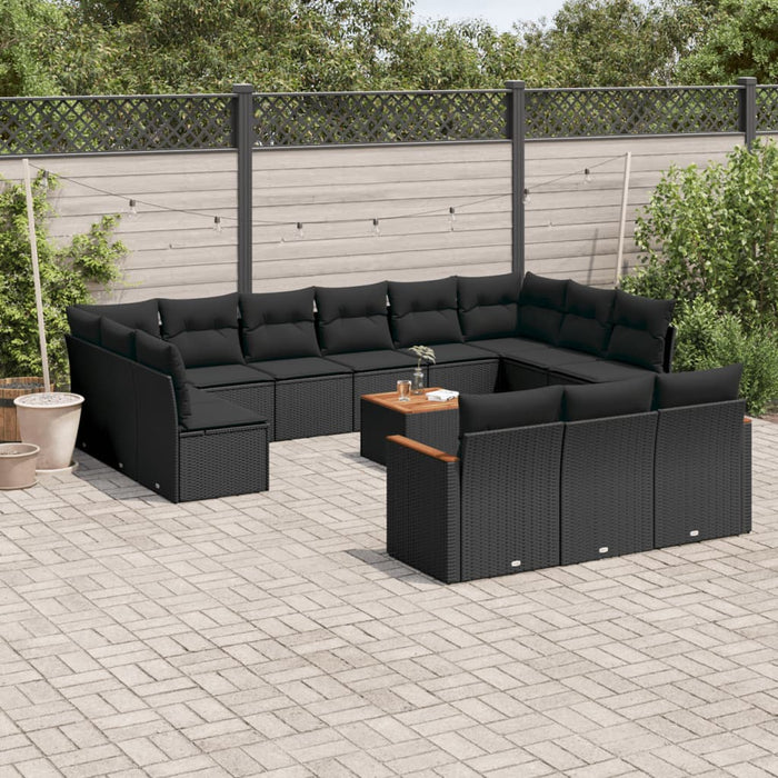 Set mobilier de grădină cu perne, 14 piese, negru, poliratan WALTI