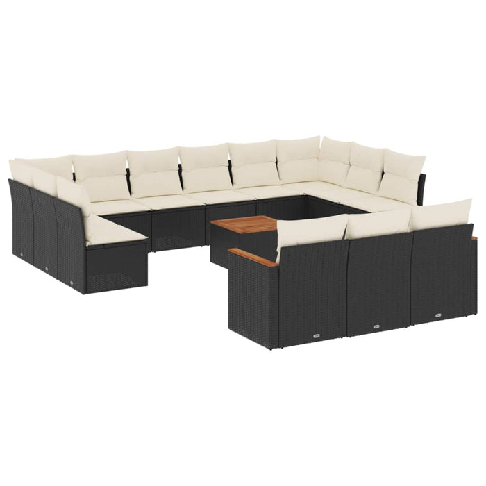 Set mobilier de grădină cu perne, 14 piese, negru, poliratan WALTI