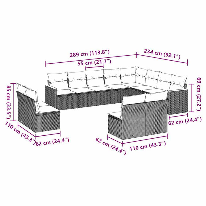 Set canapele de grădină, 12 piese, cu perne, negru, poliratan - WALTI WALTI