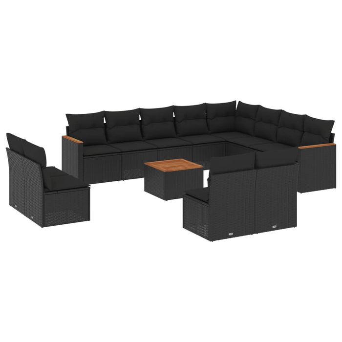 Set mobilier de grădină cu perne, 13 piese, negru, poliratan WALTI