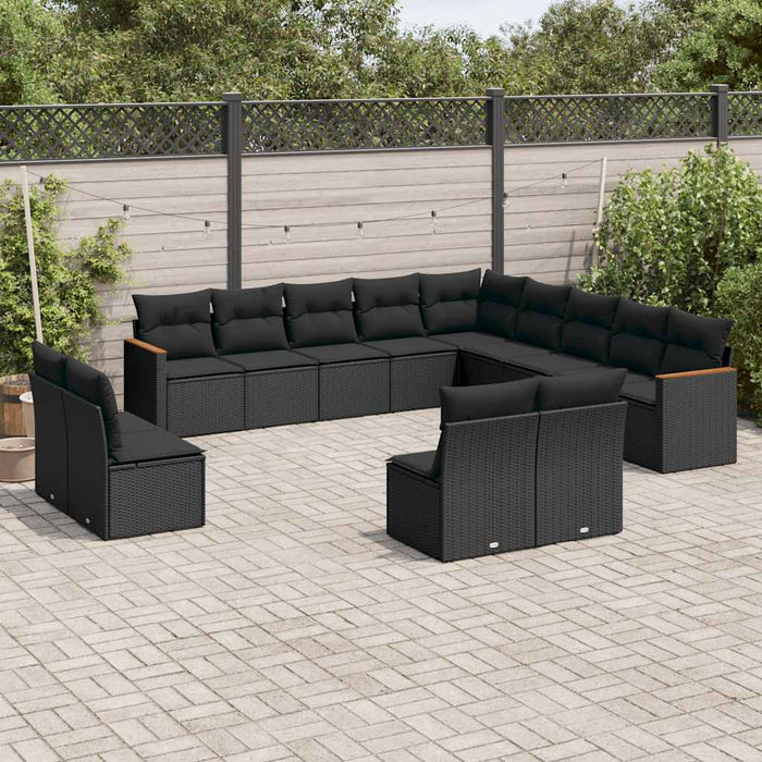 Set mobilier de grădină cu perne, 13 piese, negru, poliratan - WALTI WALTI