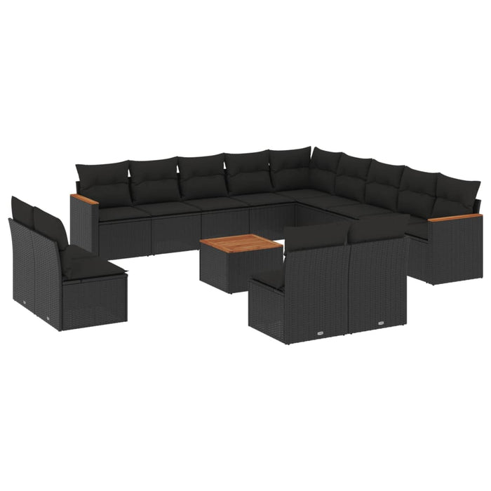 Set mobilier de grădină cu perne, 14 piese, negru, poliratan WALTI
