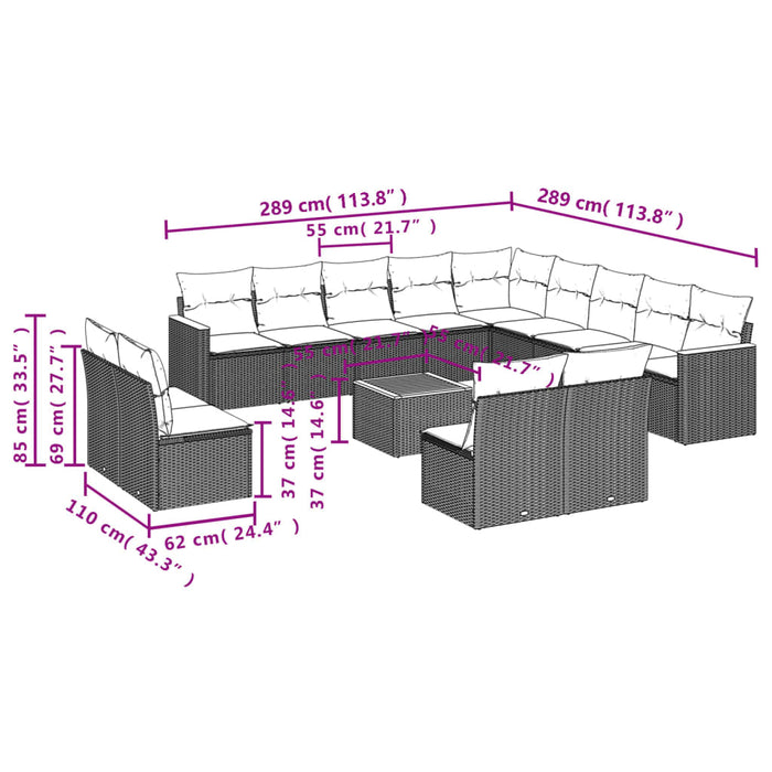 Set mobilier de grădină cu perne, 14 piese, negru, poliratan WALTI