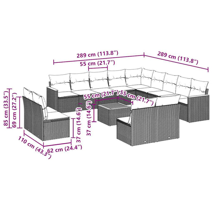 Set mobilier de grădină cu perne, 14 piese, negru, poliratan WALTI