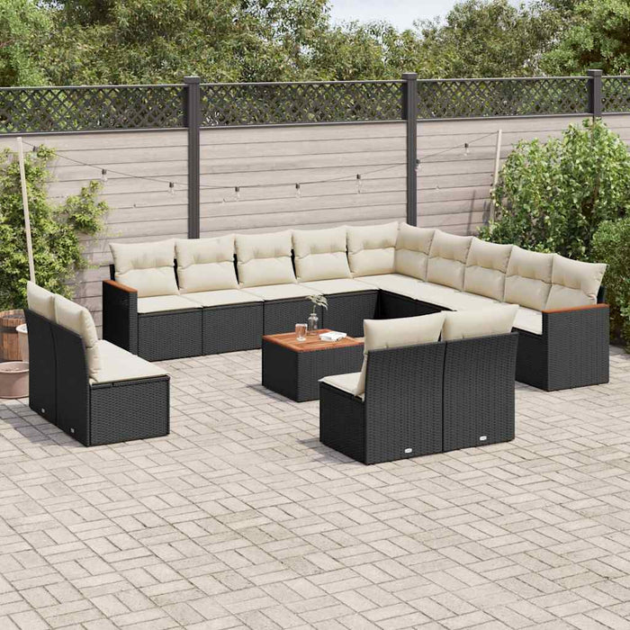 Set mobilier de grădină cu perne, 14 piese, negru, poliratan WALTI