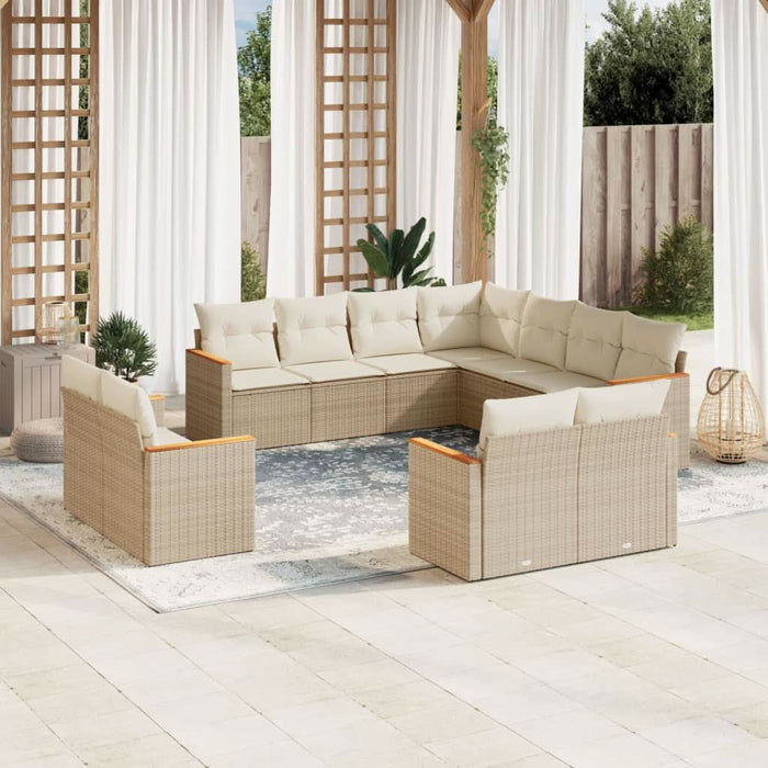 Set canapele de grădină cu perne, 11 piese, bej, poliratan WALTI