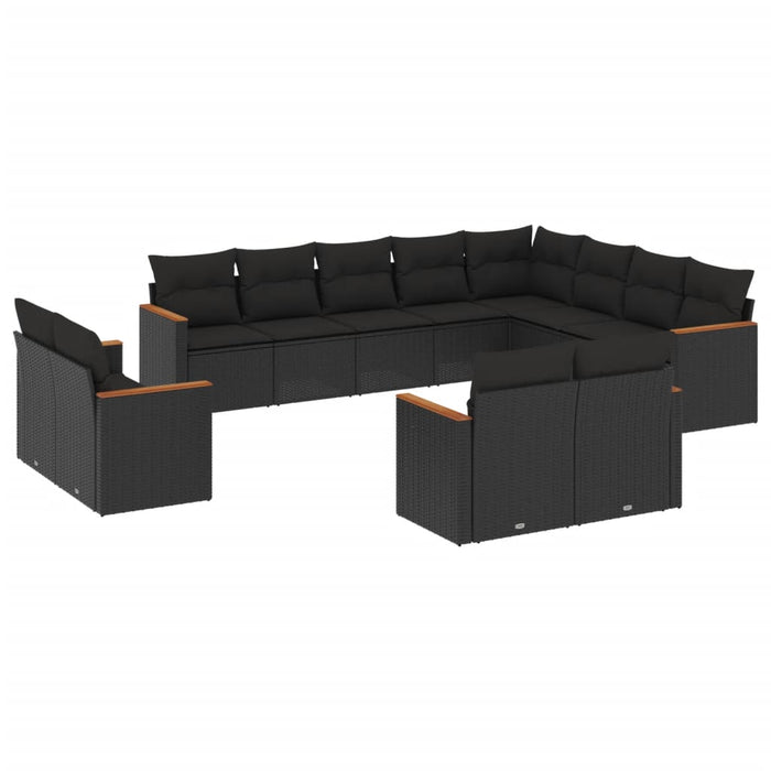 Set canapele de grădină, 12 piese, cu perne, negru, poliratan - WALTI WALTI