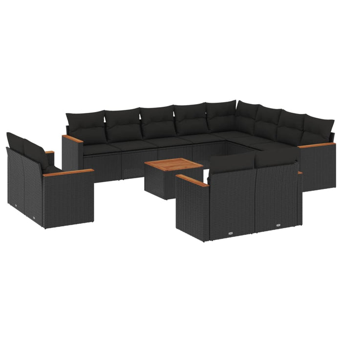 Set mobilier de grădină cu perne, 13 piese, negru, poliratan - WALTI WALTI