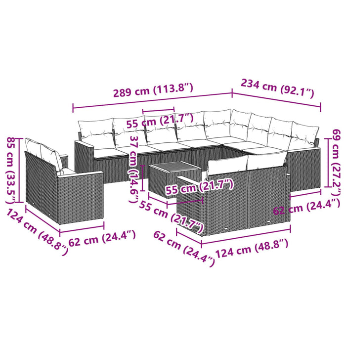 Set mobilier de grădină cu perne, 13 piese, negru, poliratan - WALTI WALTI