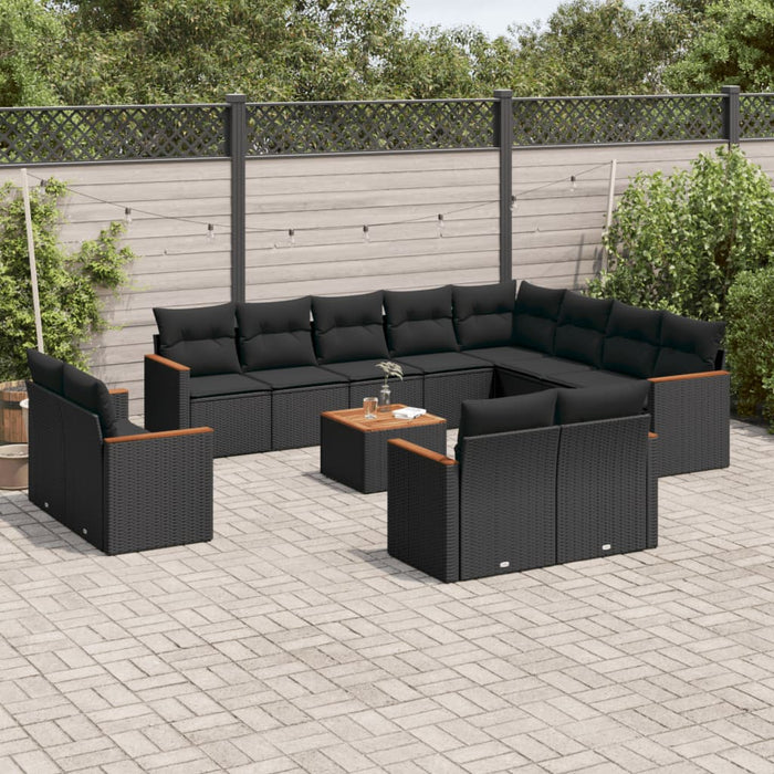 Set mobilier de grădină cu perne, 13 piese, negru, poliratan - WALTI WALTI