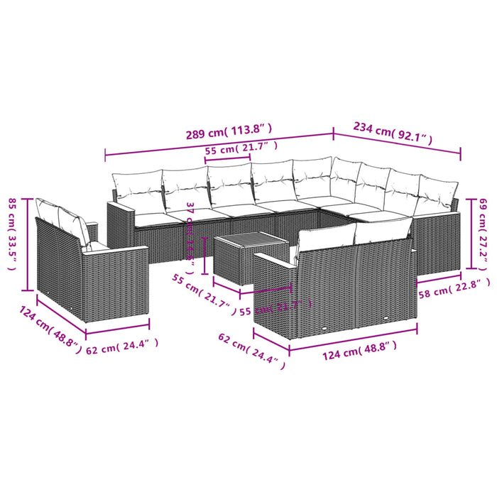 Set mobilier de grădină cu perne, 13 piese, negru, poliratan - WALTI WALTI