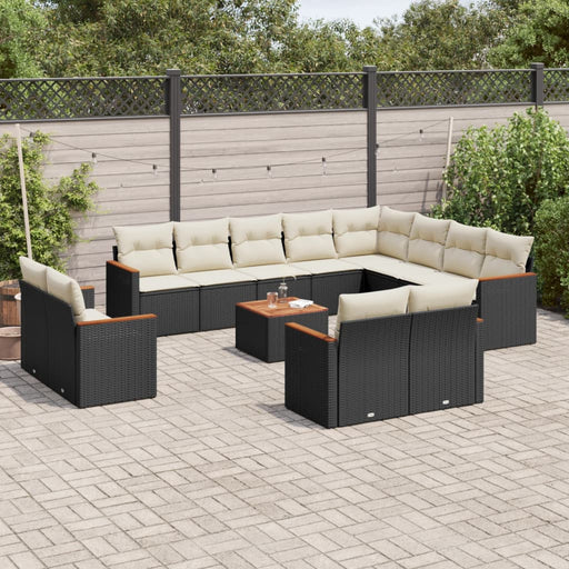 Set mobilier de grădină cu perne, 13 piese, negru, poliratan - WALTI WALTI