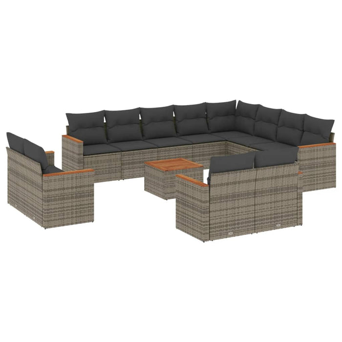Set mobilier de grădină cu perne, 13 piese, gri, poliratan WALTI