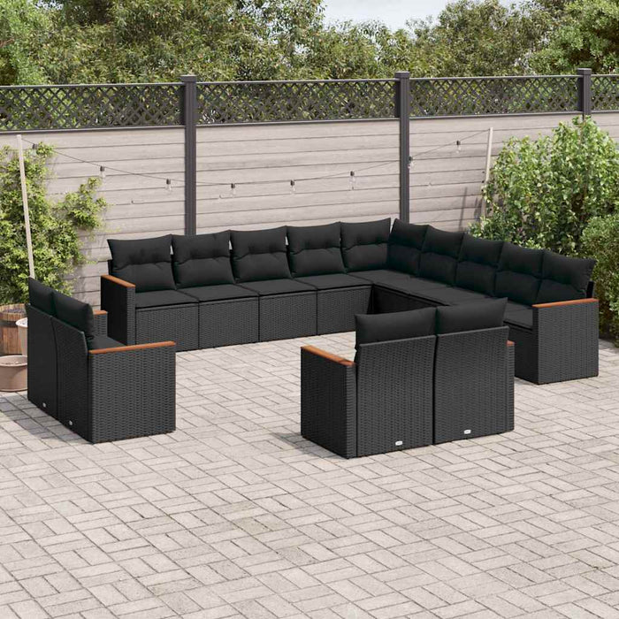 Set mobilier de grădină cu perne, 13 piese, negru, poliratan - WALTI WALTI