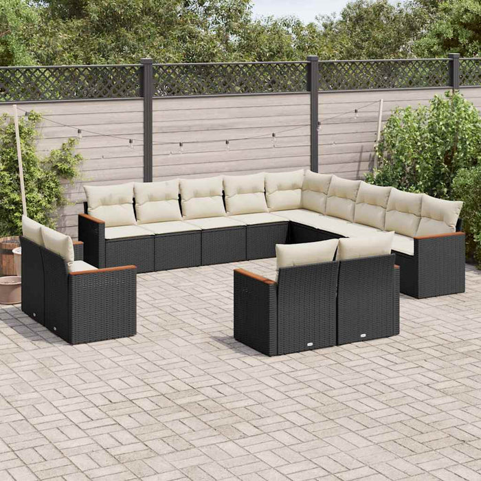 Set mobilier de grădină cu perne, 13 piese, negru, poliratan - WALTI WALTI