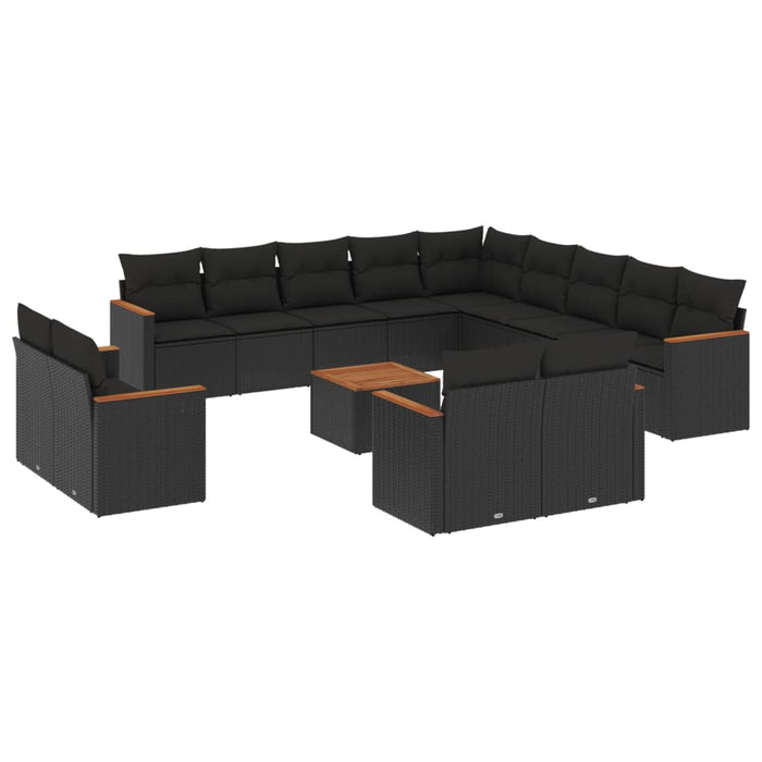 Set mobilier de grădină cu perne, 14 piese, negru, poliratan - WALTI WALTI