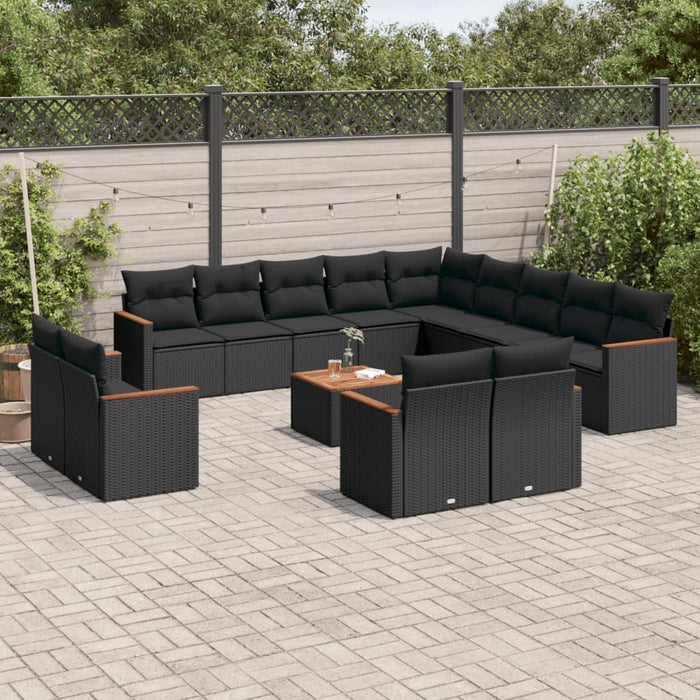 Set mobilier de grădină cu perne, 14 piese, negru, poliratan - WALTI WALTI