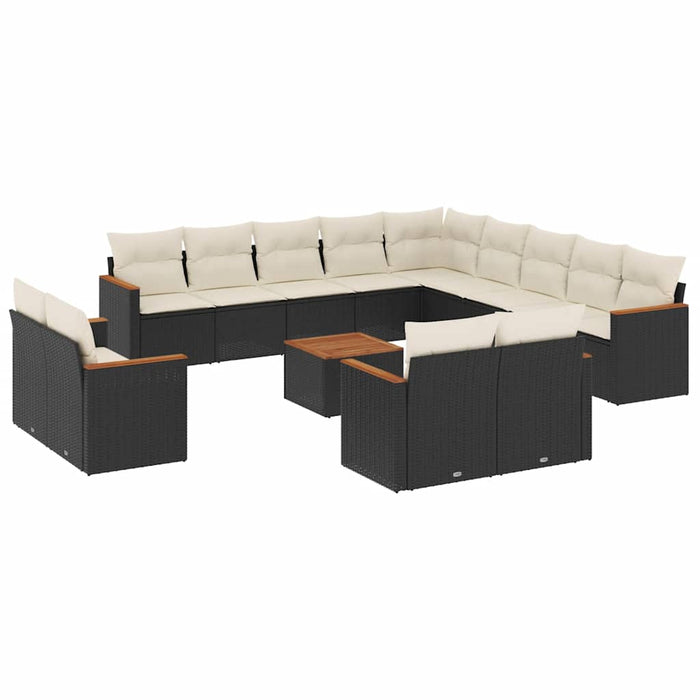 Set mobilier de grădină cu perne, 14 piese, negru, poliratan WALTI