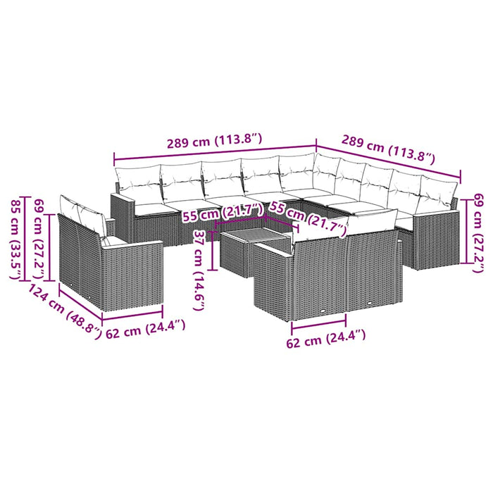 Set mobilier de grădină cu perne, 14 piese, negru, poliratan WALTI