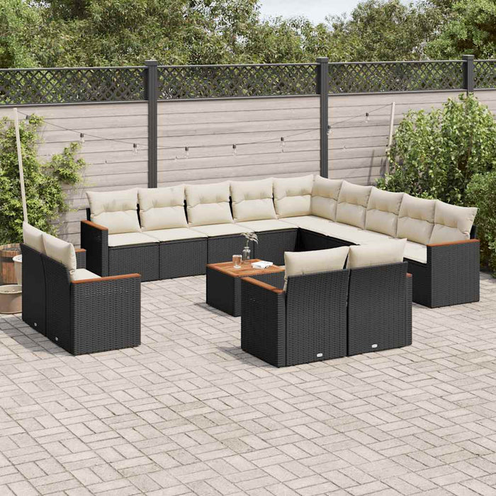 Set mobilier de grădină cu perne, 14 piese, negru, poliratan WALTI
