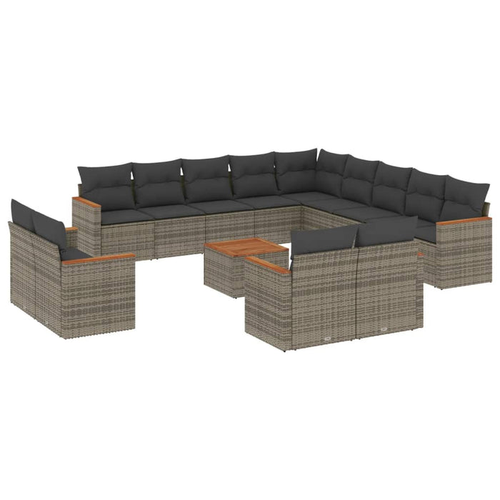 Set mobilier de grădină cu perne, 14 piese, gri, poliratan - WALTI WALTI