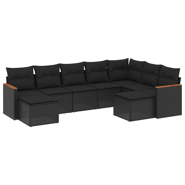 Set mobilier de grădină cu perne, 9 piese, negru, poliratan - WALTI WALTI