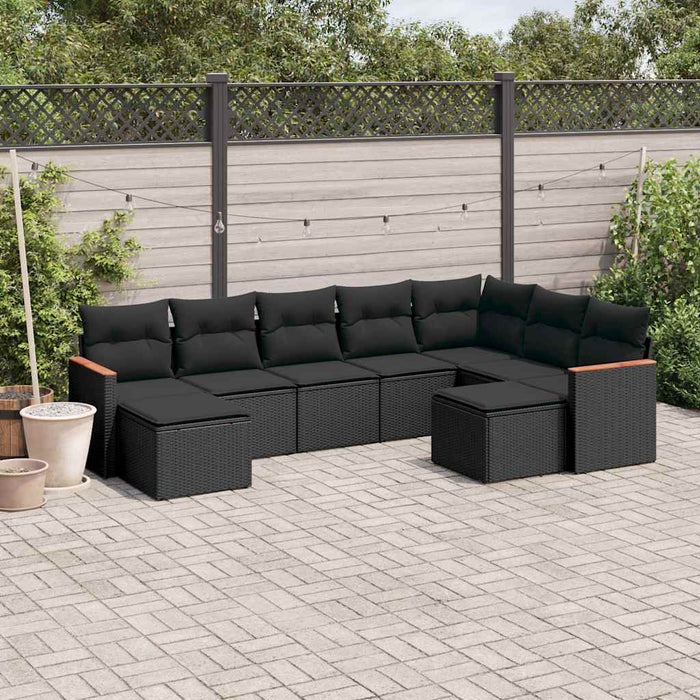 Set mobilier de grădină cu perne, 9 piese, negru, poliratan - WALTI WALTI